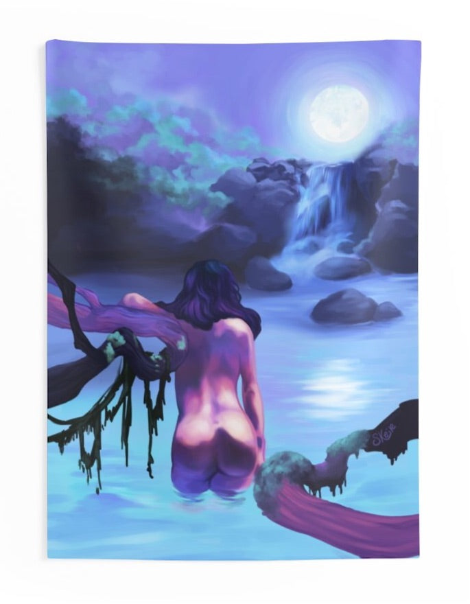 Midnight swim fantasy art wall tapestry
