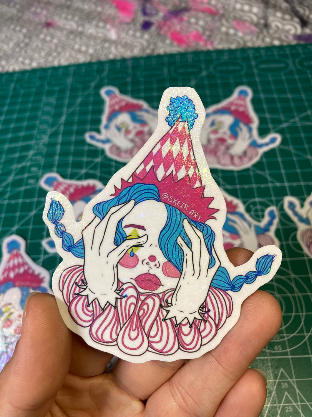 Sad Clown Girl holographic sticker